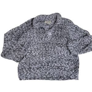 RAVE Vintage Button Sweater Medium Grey Black White Collared Top